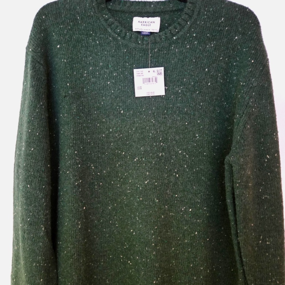 Men’s Wool Blend Crewneck Green Speckled Sweater from American Eagle, NWT, M